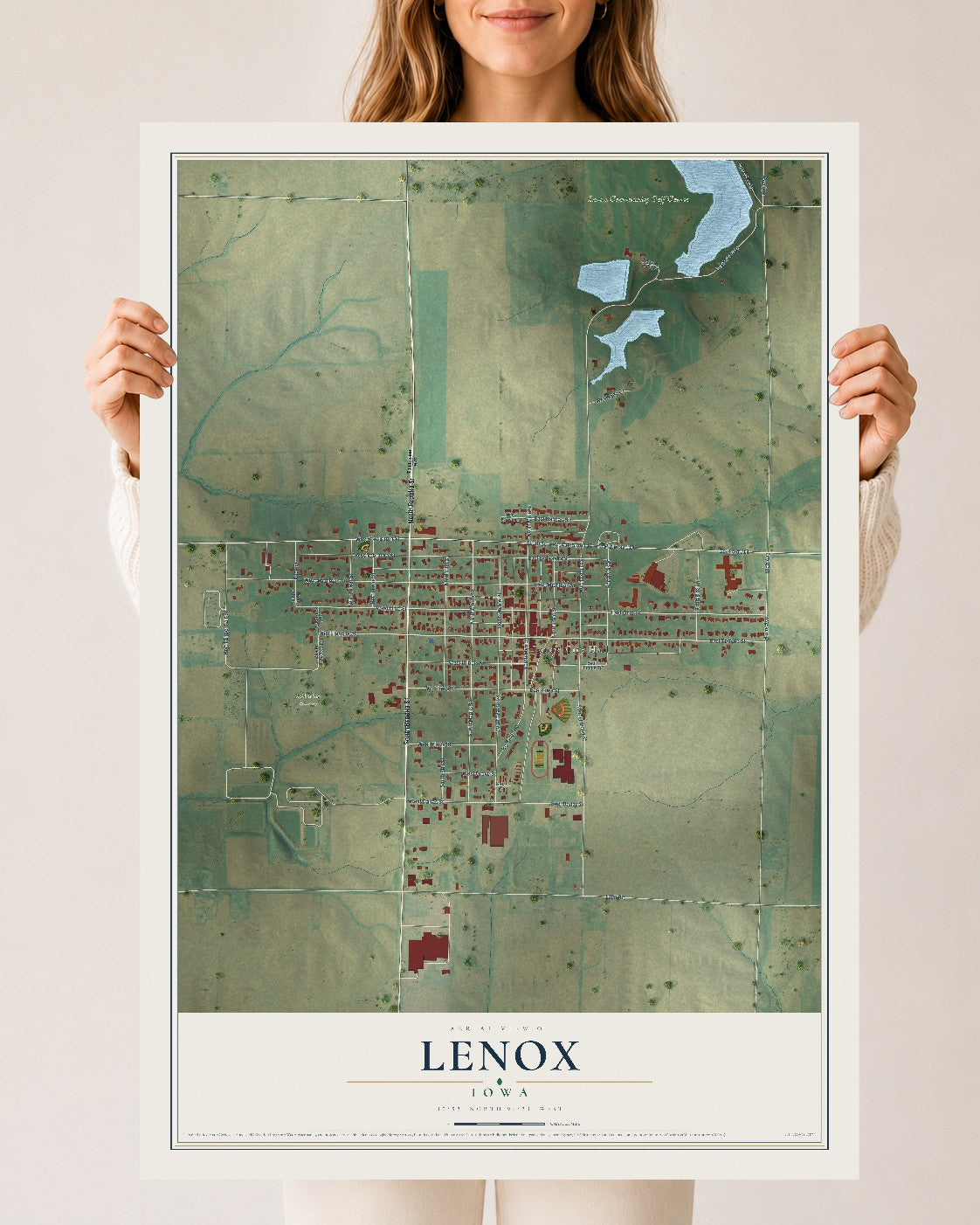 Map of Lenox, Iowa, 24 x 36 inch unframed archival matte print