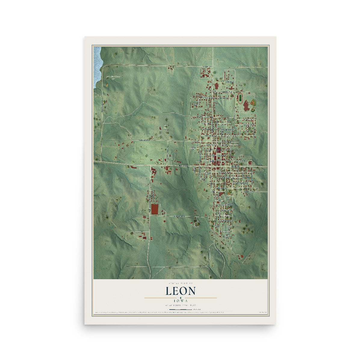 Map of Leon, Iowa, 12 x 18 inch unframed archival matte print