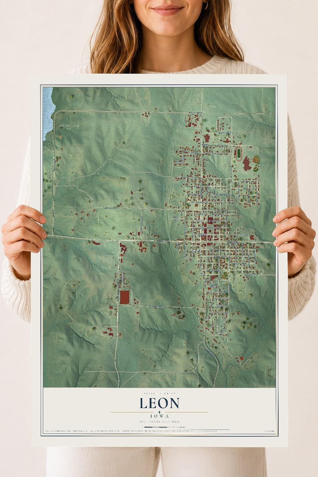 Map of Leon, Iowa, 18 x 24 inch unframed archival matte print