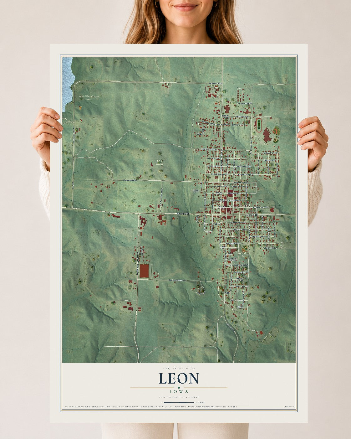 Map of Leon, Iowa, 24 x 36 inch unframed archival matte print