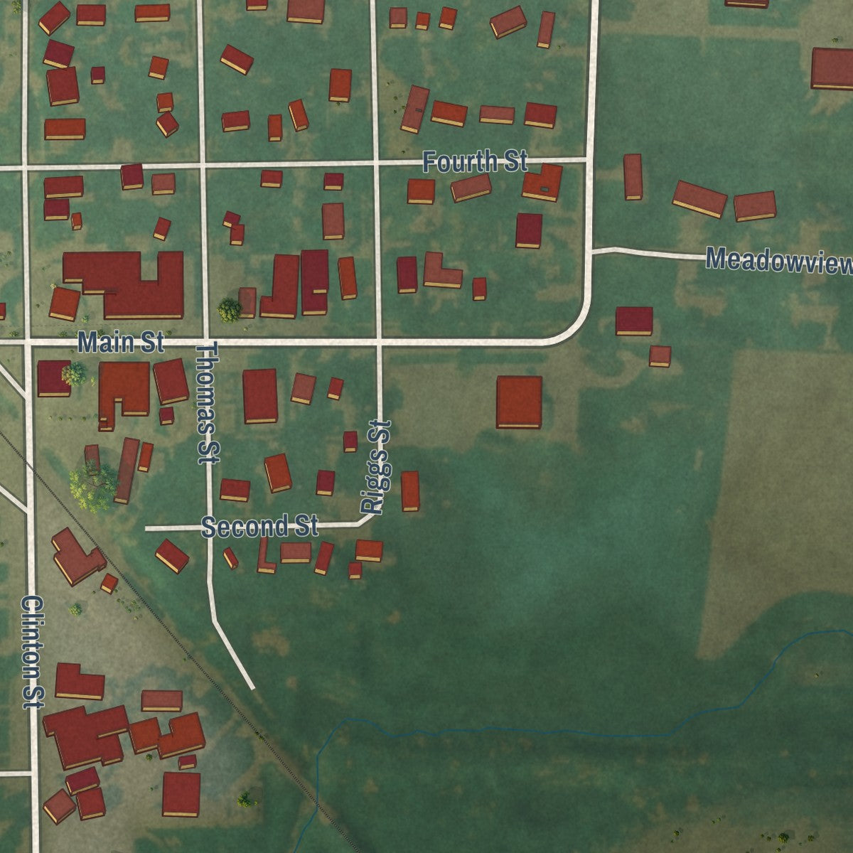 Close-up of the map of Lester, Iowa print showing street and building detail