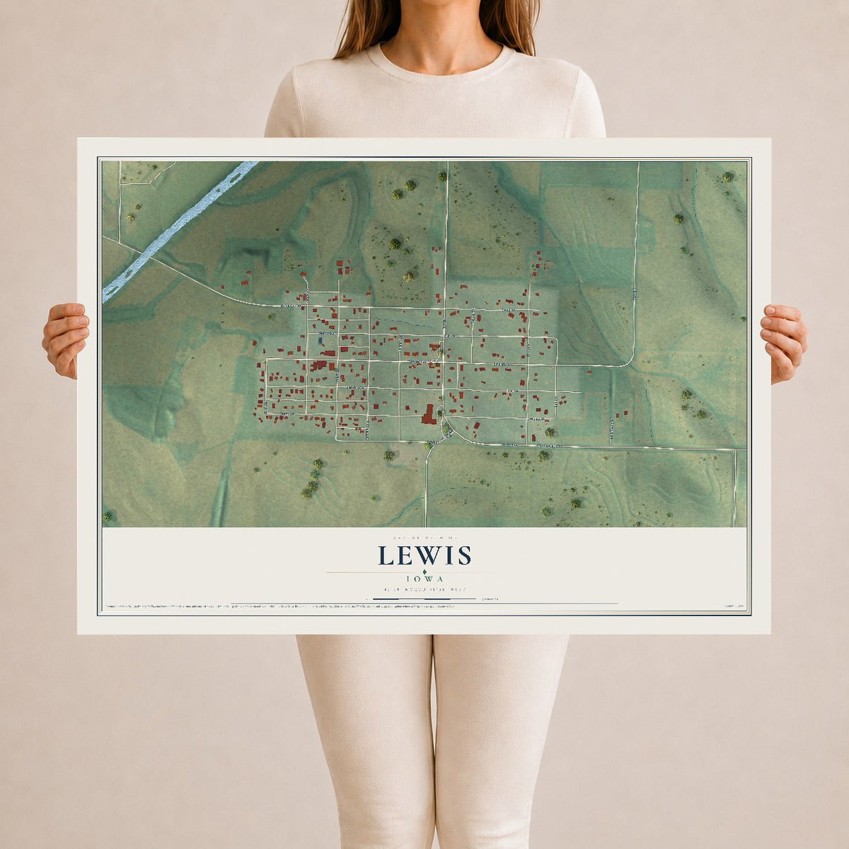 Map of Lewis, Iowa, 24 x 36 inch unframed archival matte print