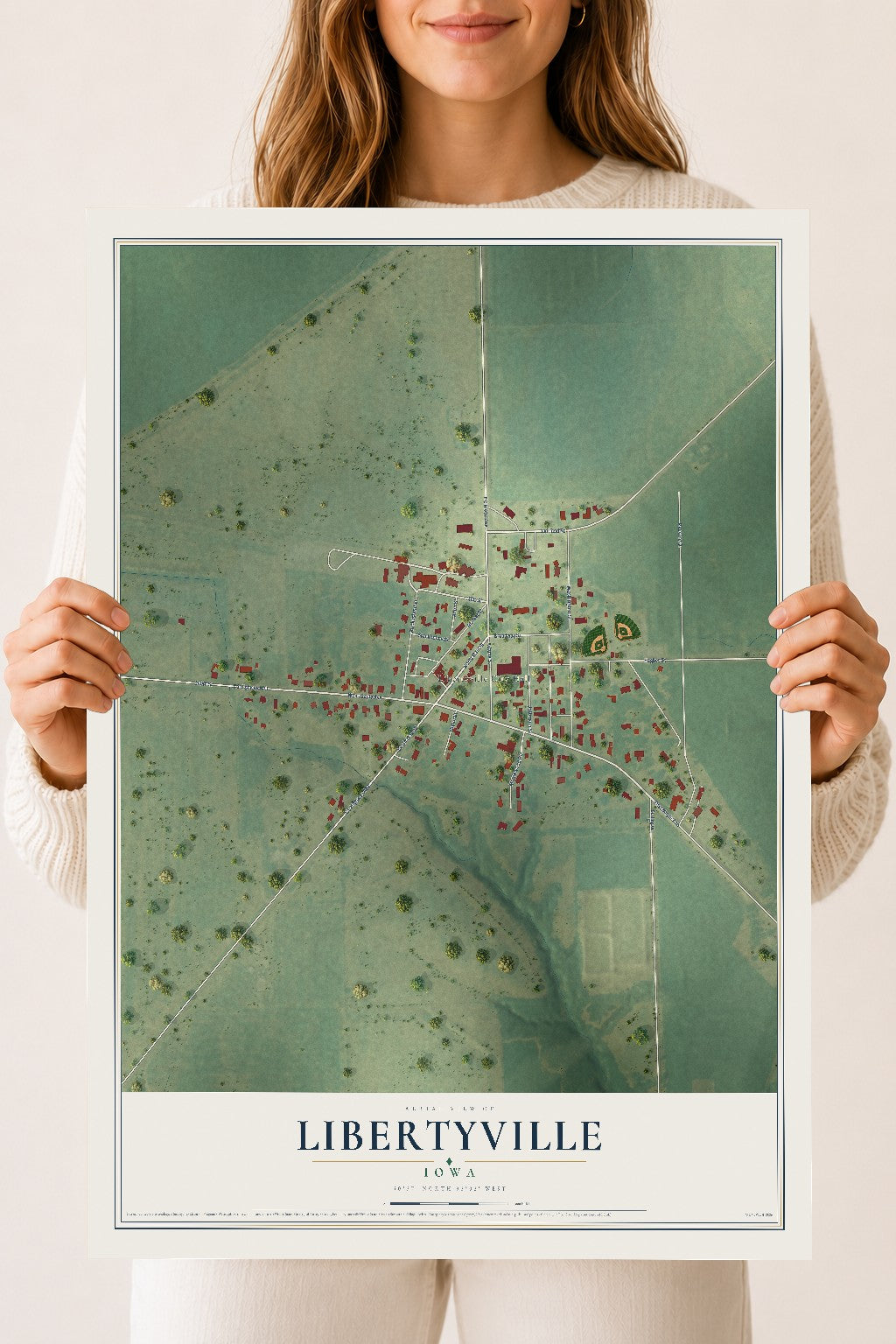 Map of Libertyville, Iowa, 18 x 24 inch unframed archival matte print