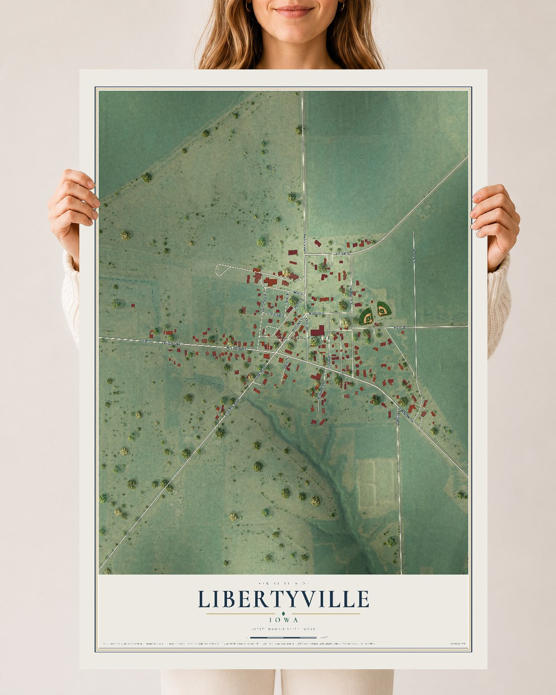 Map of Libertyville, Iowa, 24 x 36 inch unframed archival matte print