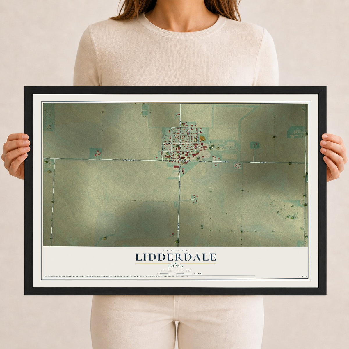 Map of Lidderdale, Iowa, 12 x 18 inch print in a black wood frame
