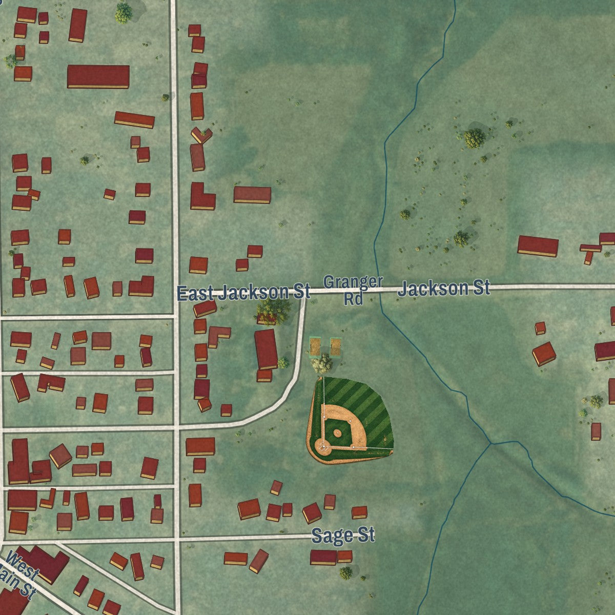 Second close-up of the map of Lime Springs, Iowa print showing more streets and buildings