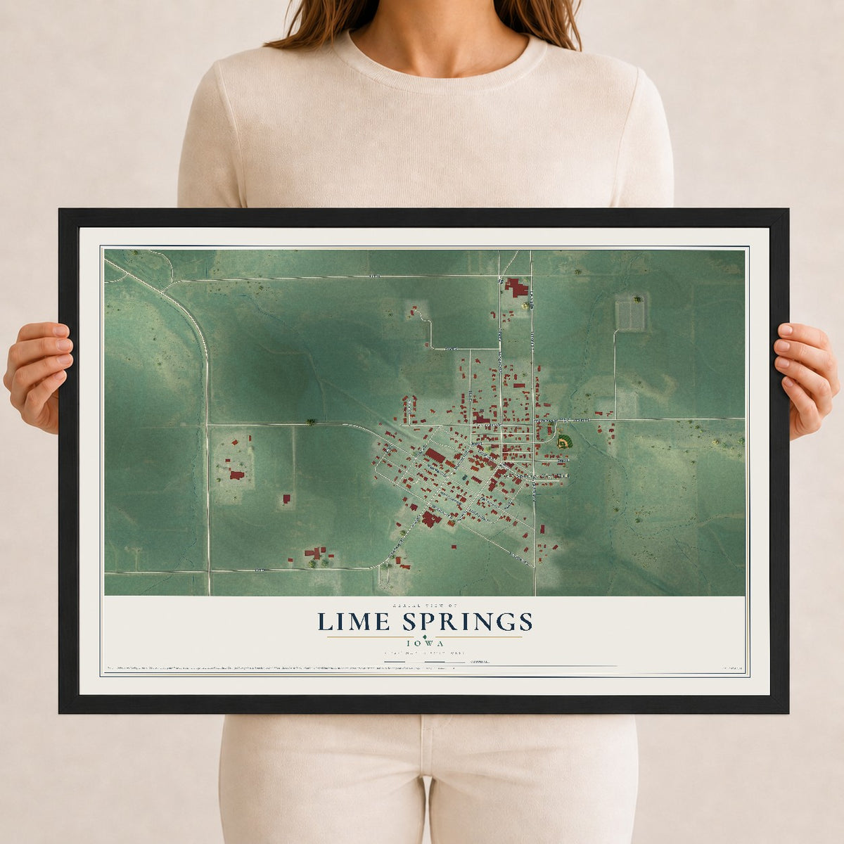 Map of Lime Springs, Iowa, 12 x 18 inch print in a black wood frame