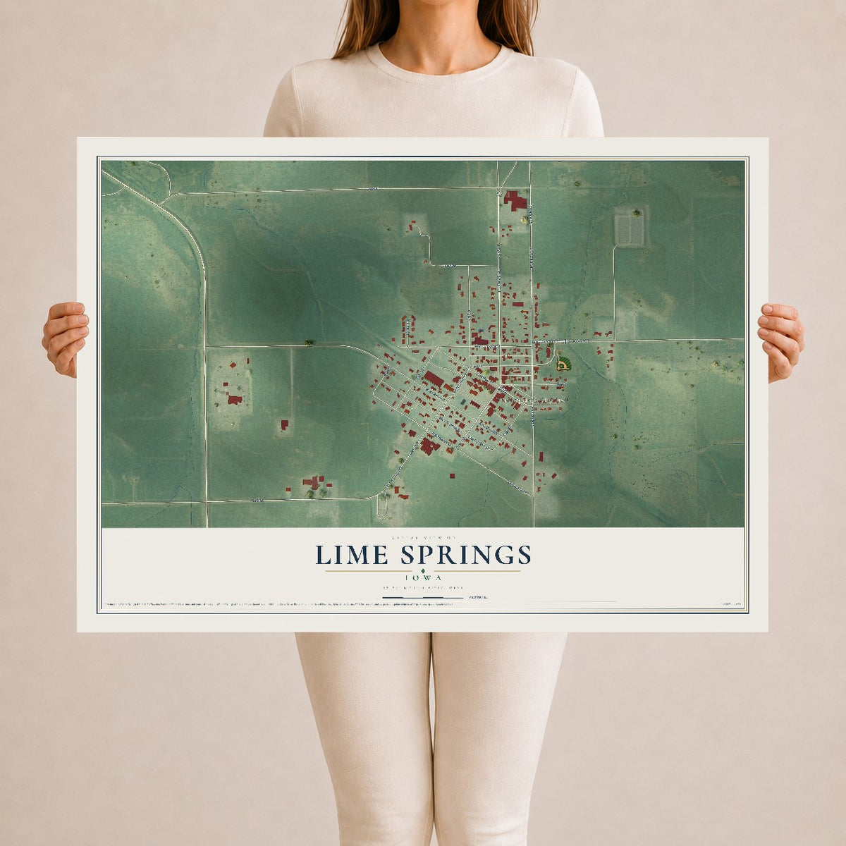Map of Lime Springs, Iowa, 24 x 36 inch unframed archival matte print