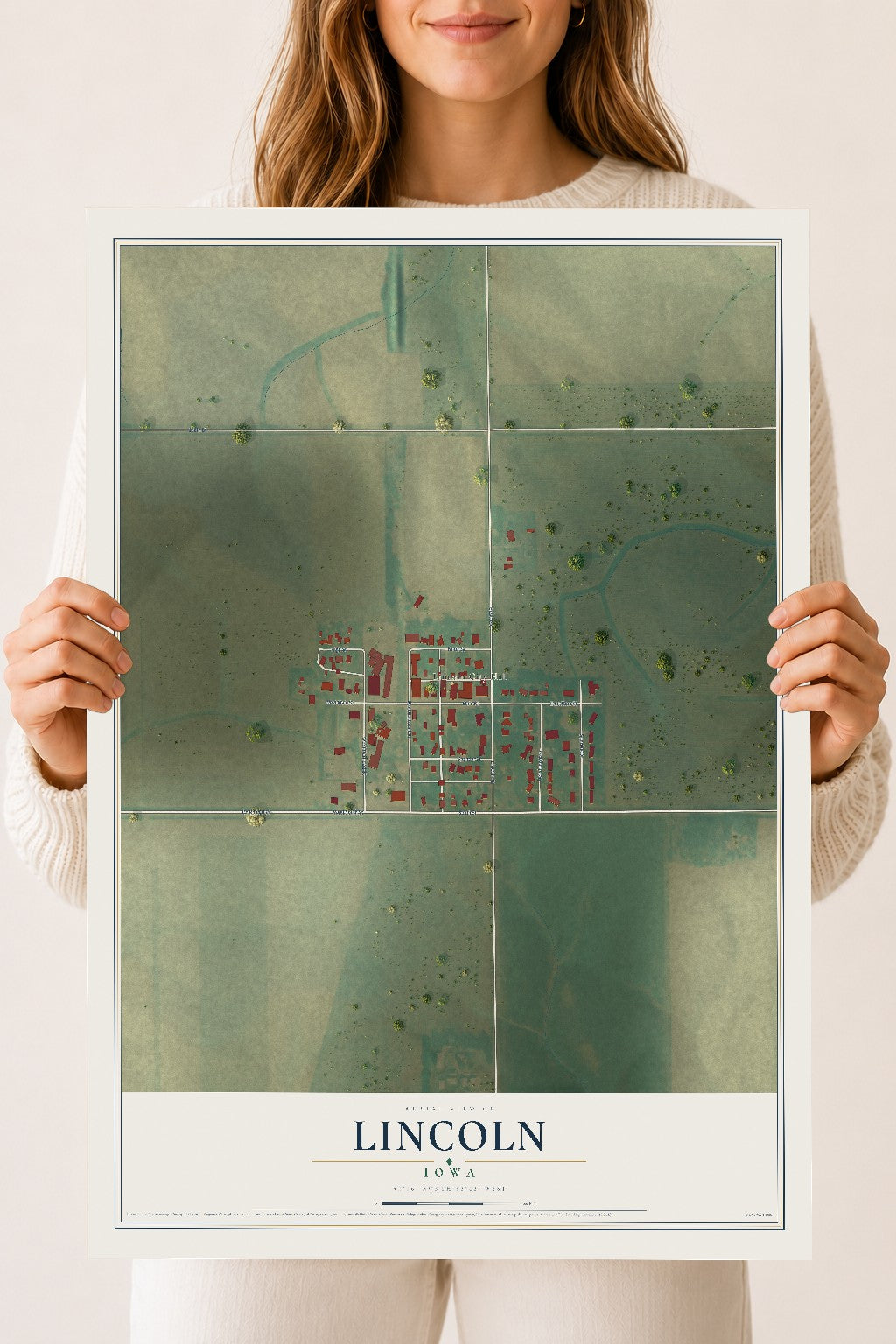 Map of Lincoln, Iowa, 18 x 24 inch unframed archival matte print