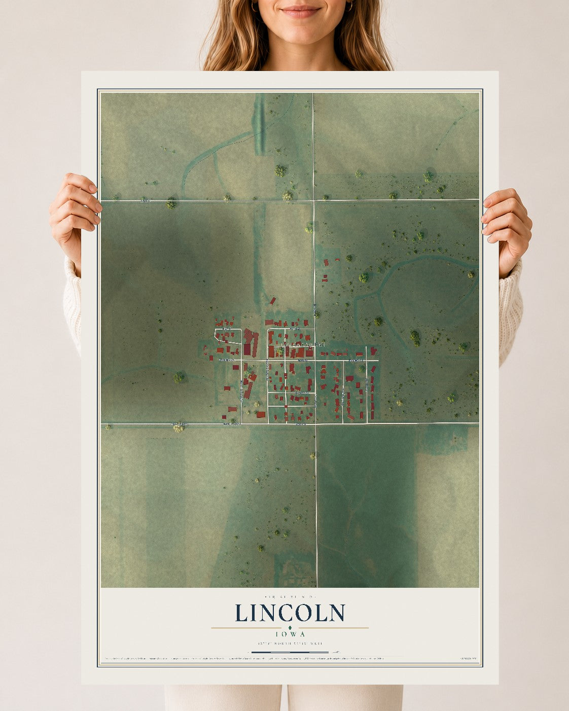 Map of Lincoln, Iowa, 24 x 36 inch unframed archival matte print