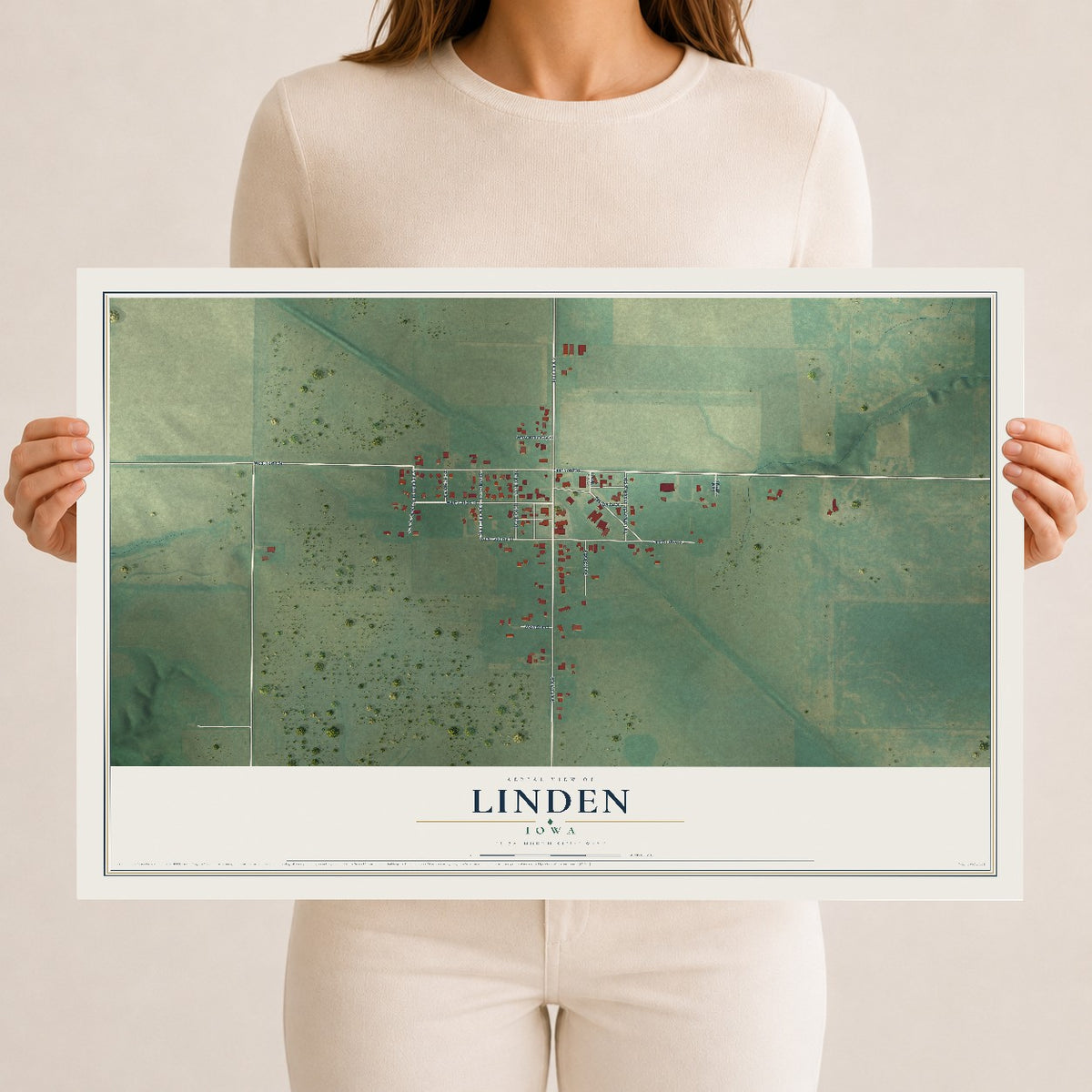 Map of Linden, Iowa, 12 x 18 inch unframed archival matte print