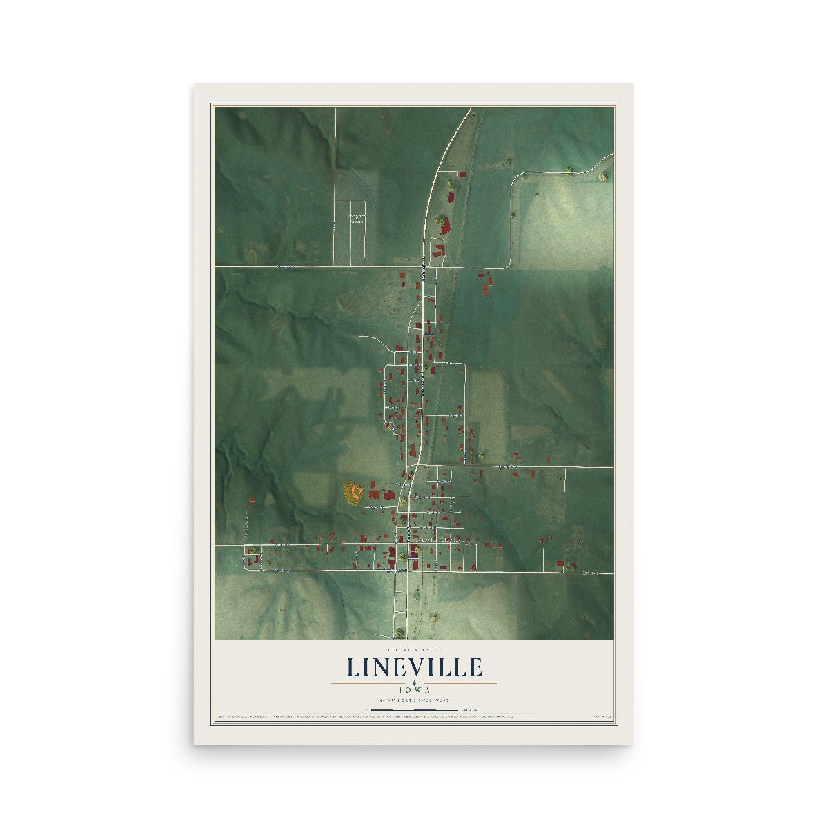Map of Lineville, Iowa, 12 x 18 inch unframed archival matte print