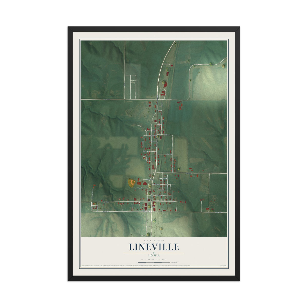 Map of Lineville, Iowa, 12 x 18 inch print in a black wood frame