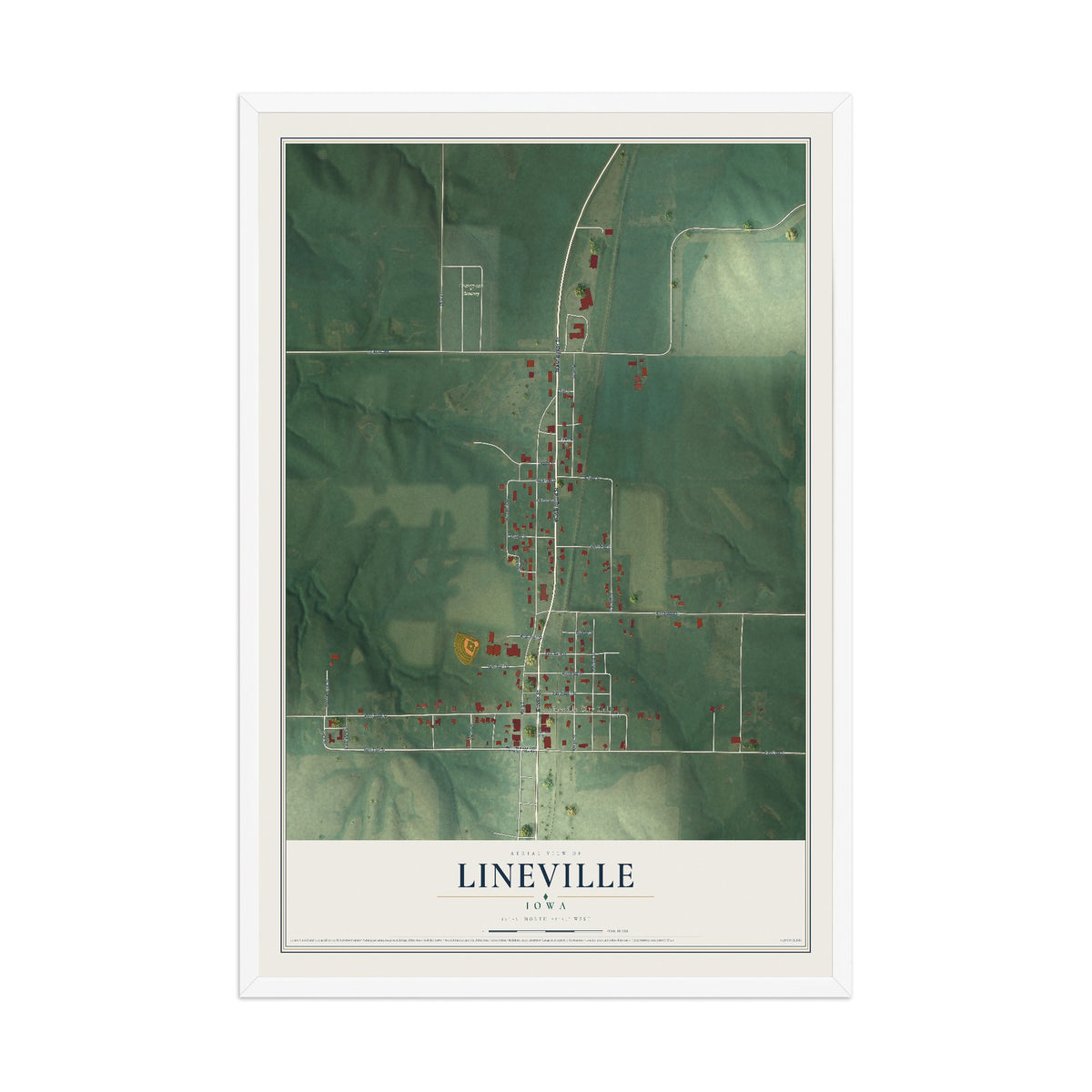 Map of Lineville, Iowa, 12 x 18 inch print in a white wood frame
