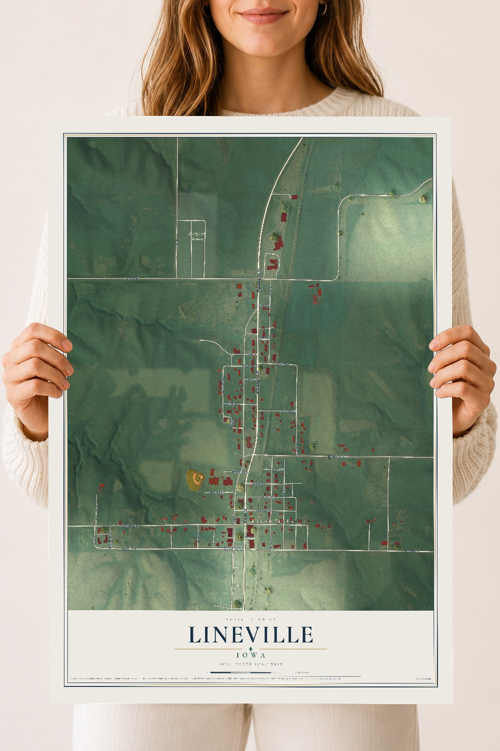Map of Lineville, Iowa, 18 x 24 inch unframed archival matte print