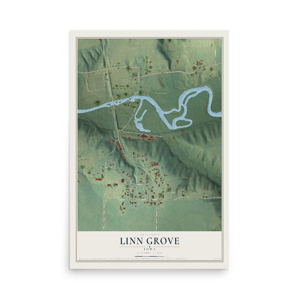 Map of Linn Grove, Iowa, 12 x 18 inch unframed archival matte print