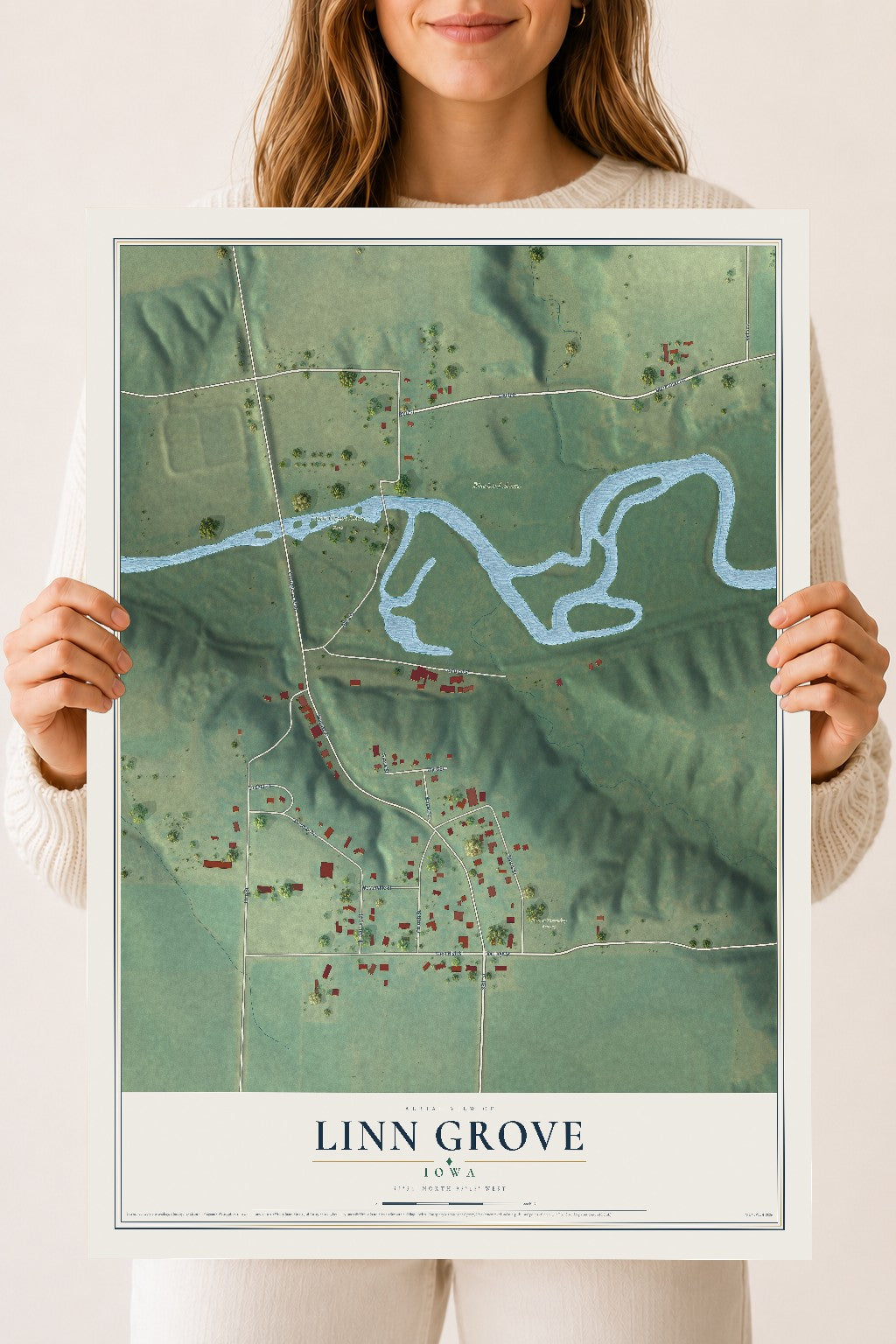 Map of Linn Grove, Iowa, 18 x 24 inch unframed archival matte print