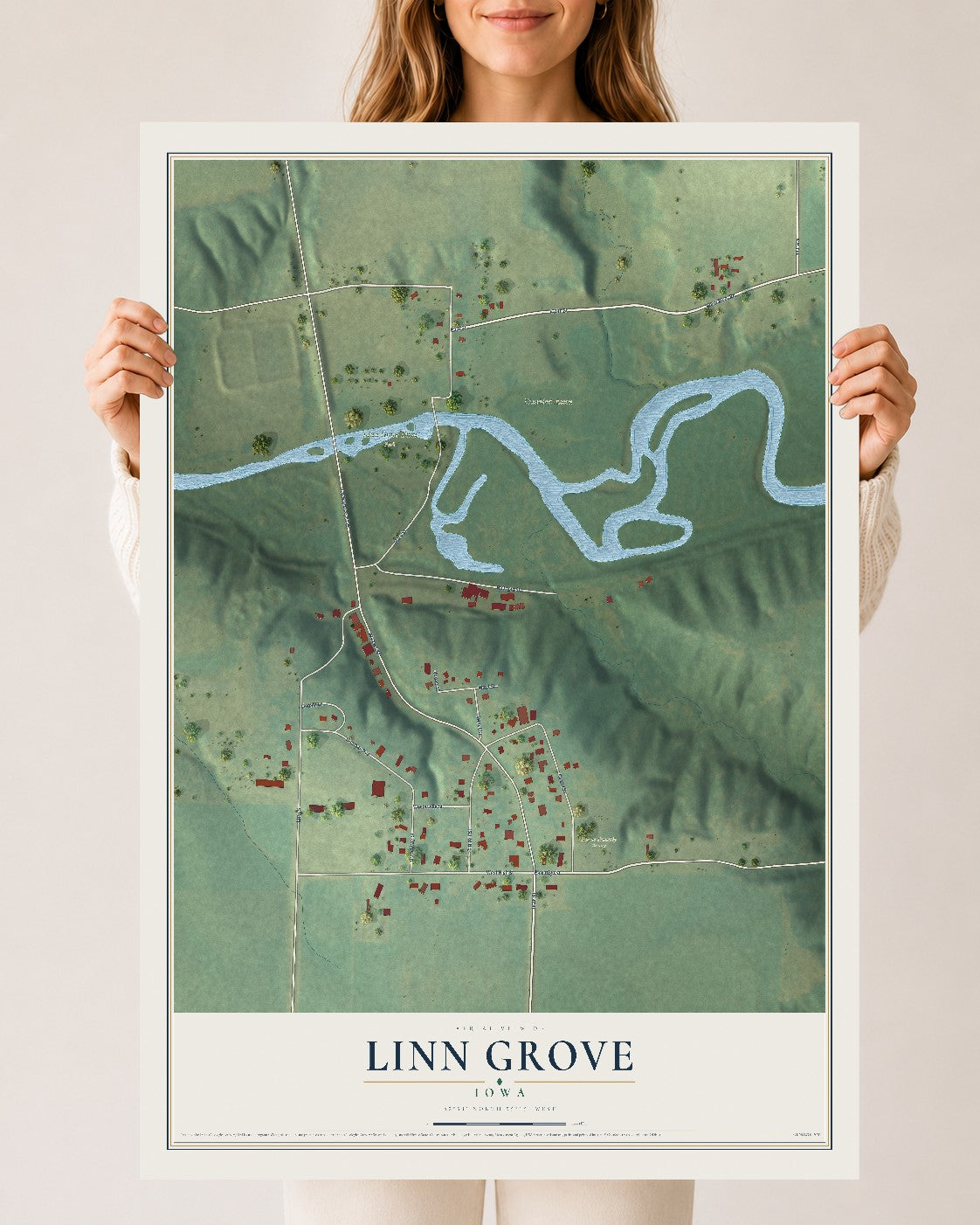 Map of Linn Grove, Iowa, 24 x 36 inch unframed archival matte print