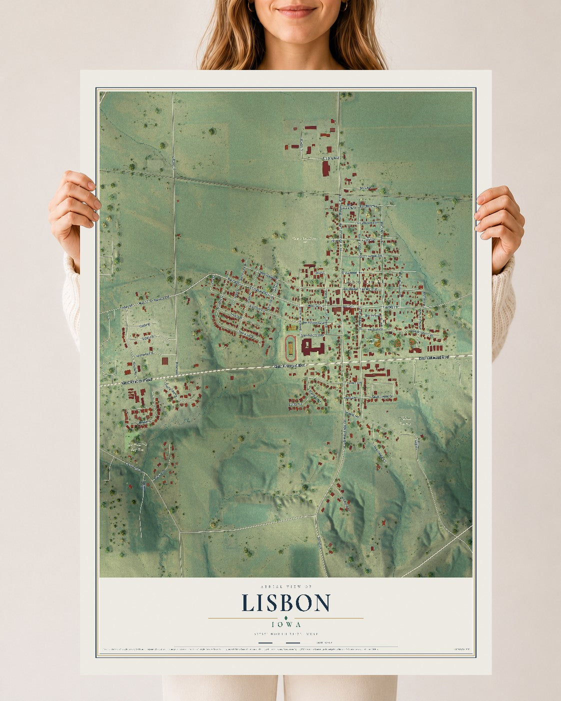 Map of Lisbon, Iowa, 24 x 36 inch unframed archival matte print