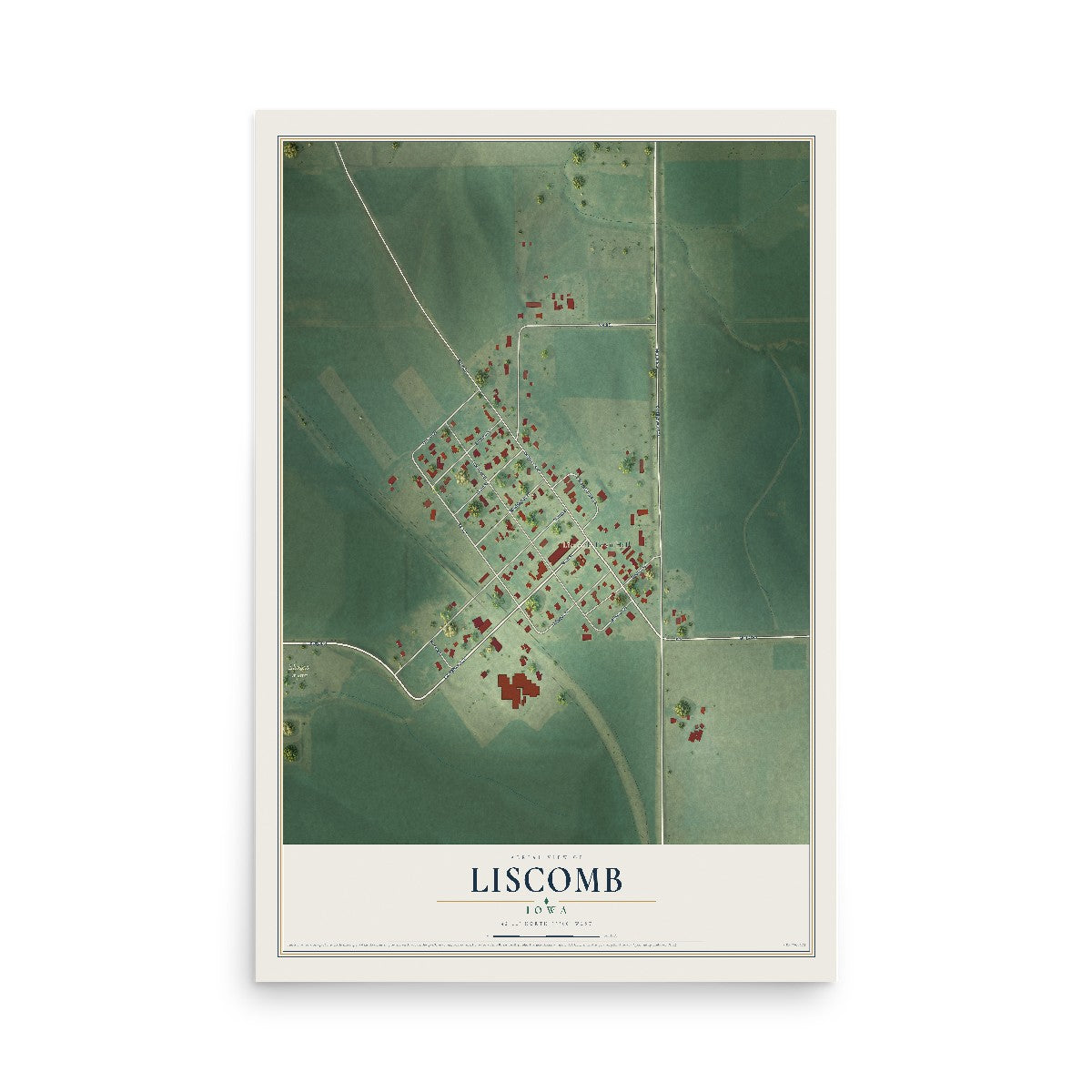 Map of Liscomb, Iowa, 12 x 18 inch unframed archival matte print