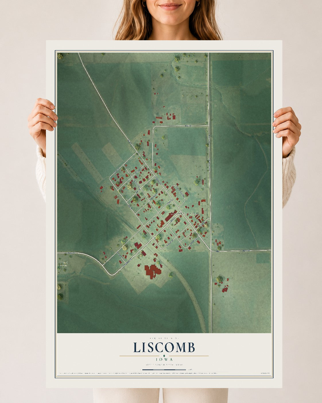 Map of Liscomb, Iowa, 24 x 36 inch unframed archival matte print