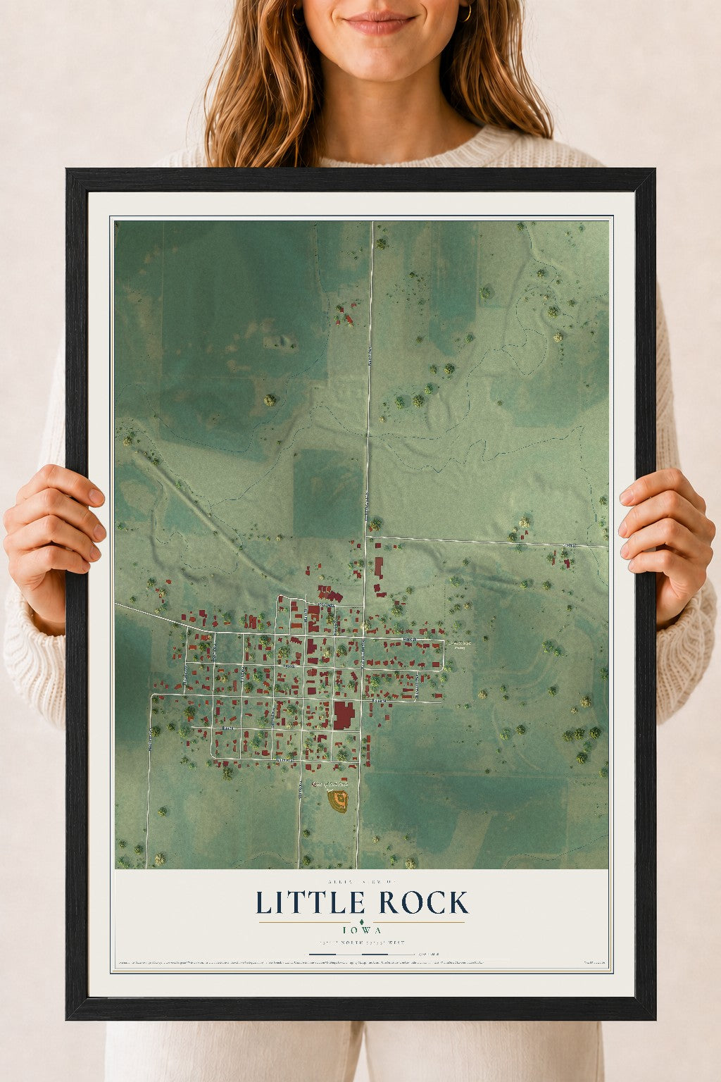 Map of Little Rock, Iowa, 18 x 24 inch print in a black wood frame