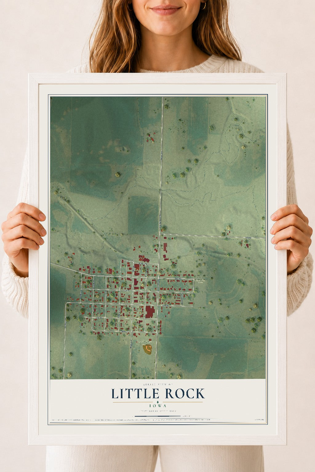 Map of Little Rock, Iowa, 18 x 24 inch print in a white wood frame