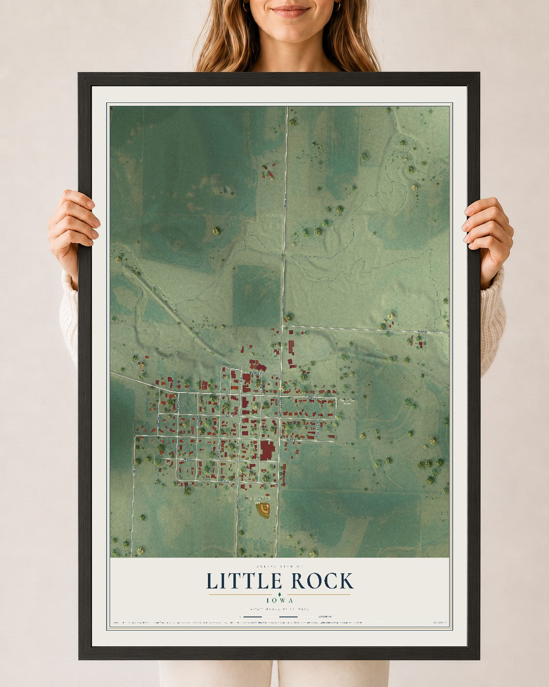 Map of Little Rock, Iowa, 24 x 36 inch print in a black wood frame