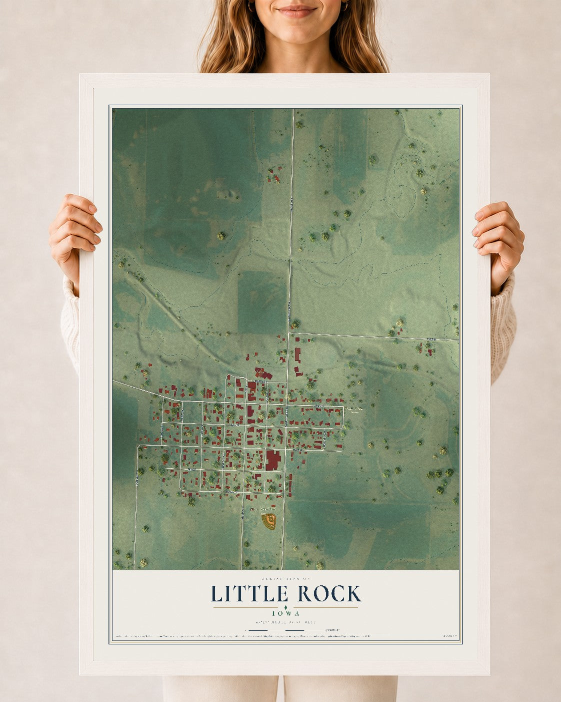 Map of Little Rock, Iowa, 24 x 36 inch print in a white wood frame