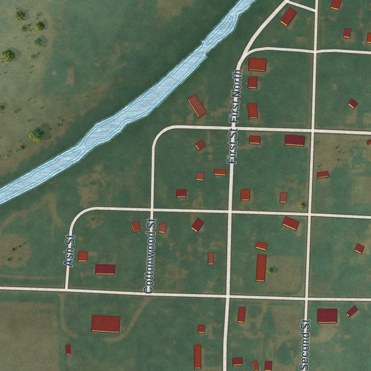 Close-up of the map of Little Sioux, Iowa print showing street and building detail