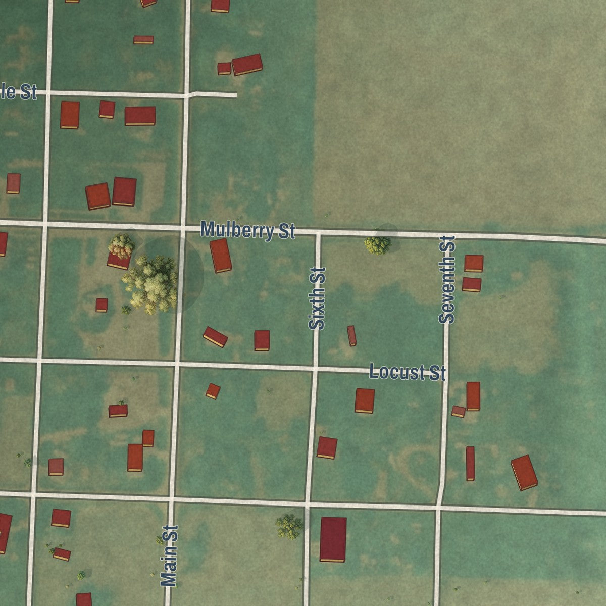 Second close-up of the map of Little Sioux, Iowa print showing more streets and buildings