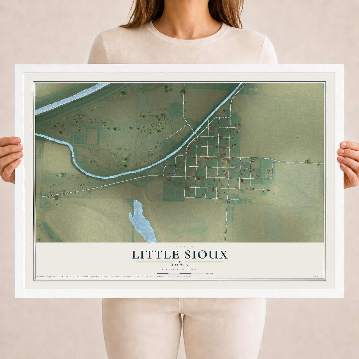 Map of Little Sioux, Iowa, 18 x 24 inch print in a white wood frame