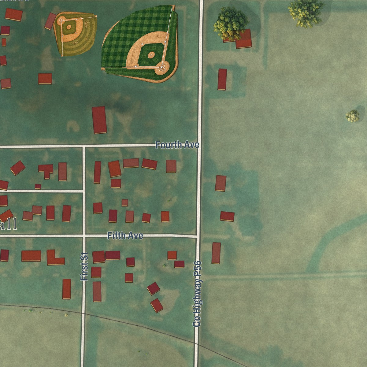 Second close-up of the map of Livermore, Iowa print showing more streets and buildings