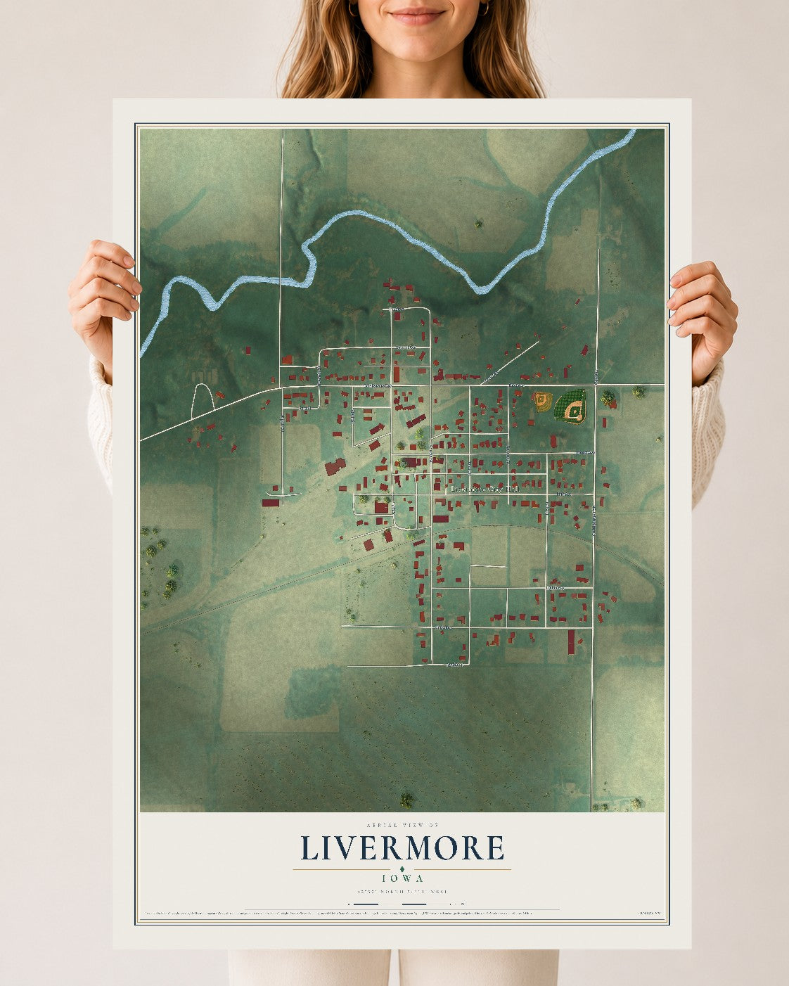 Map of Livermore, Iowa, 24 x 36 inch unframed archival matte print