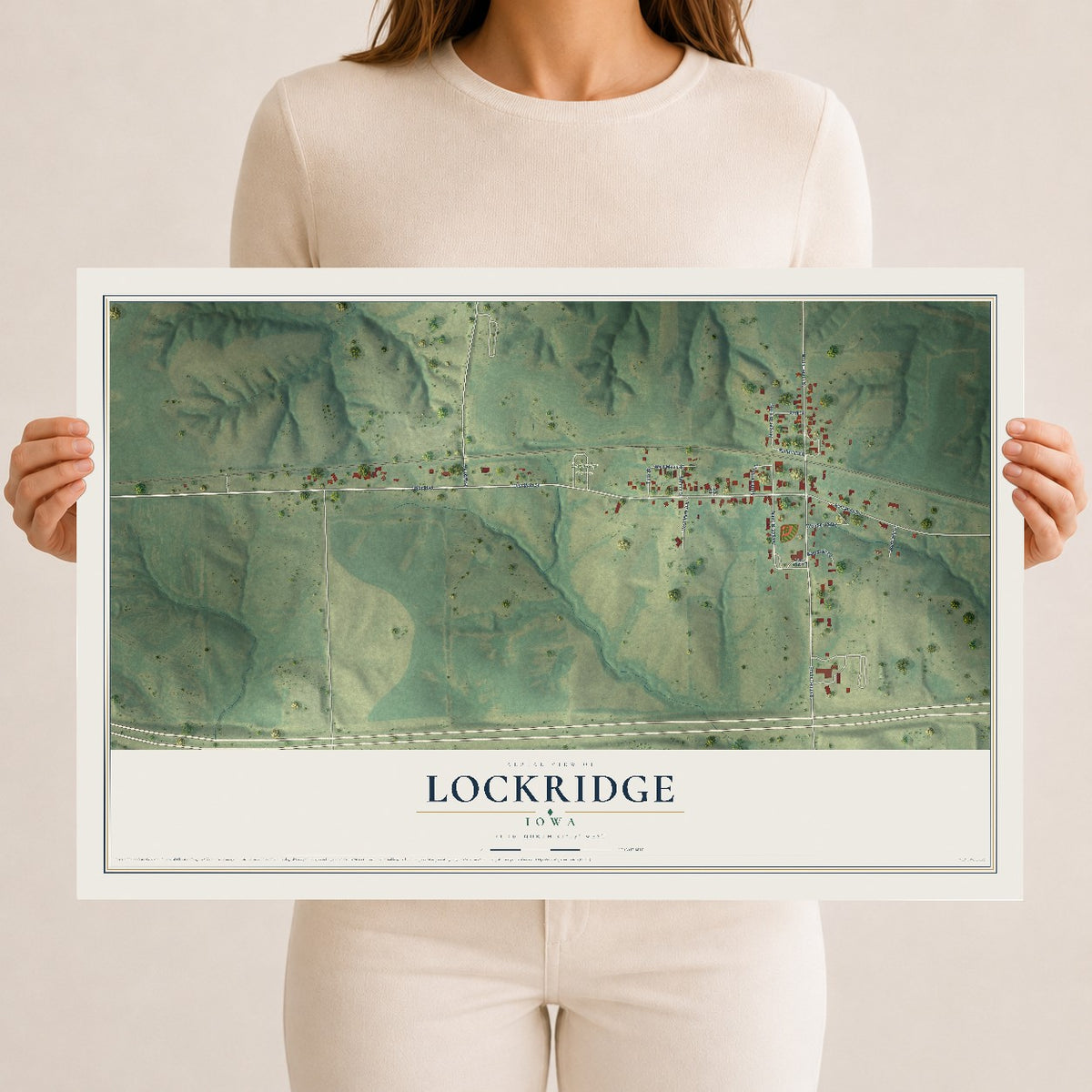 Map of Lockridge, Iowa, 12 x 18 inch unframed archival matte print