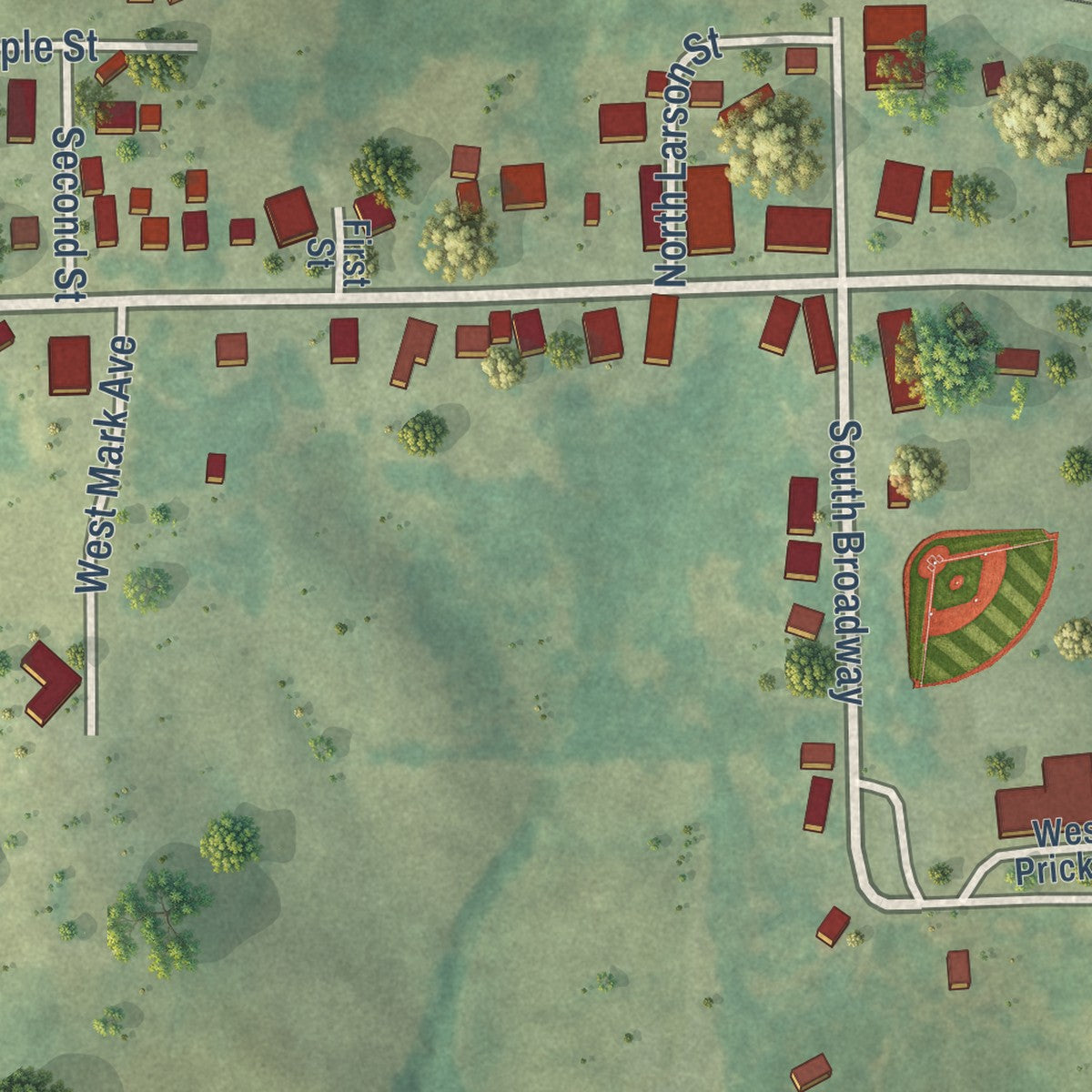 Close-up of the map of Lockridge, Iowa print showing street and building detail