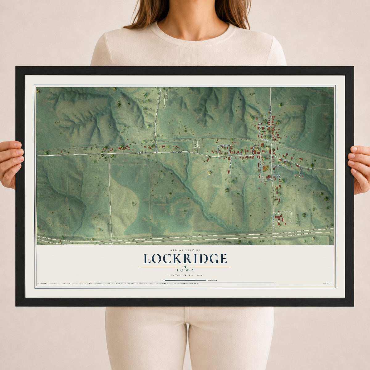 Map of Lockridge, Iowa, 18 x 24 inch print in a black wood frame