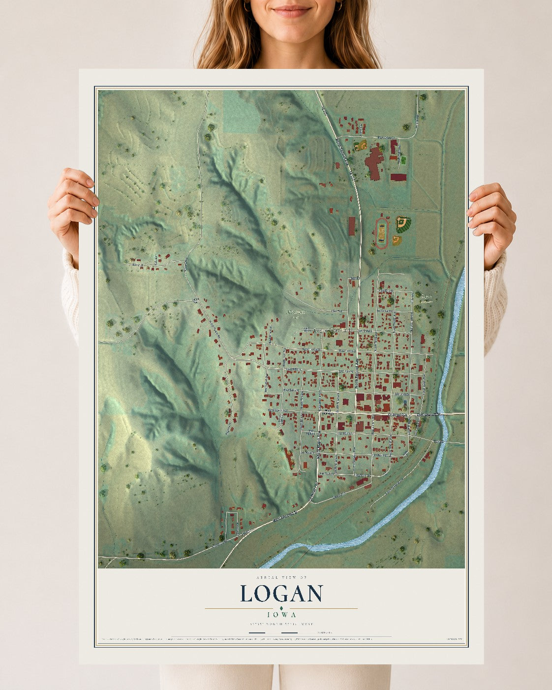 Map of Logan, Iowa, 24 x 36 inch unframed archival matte print