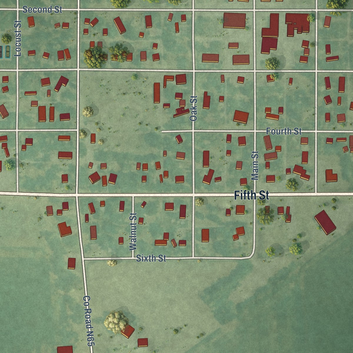 Close-up of the map of Lohrville, Iowa print showing street and building detail