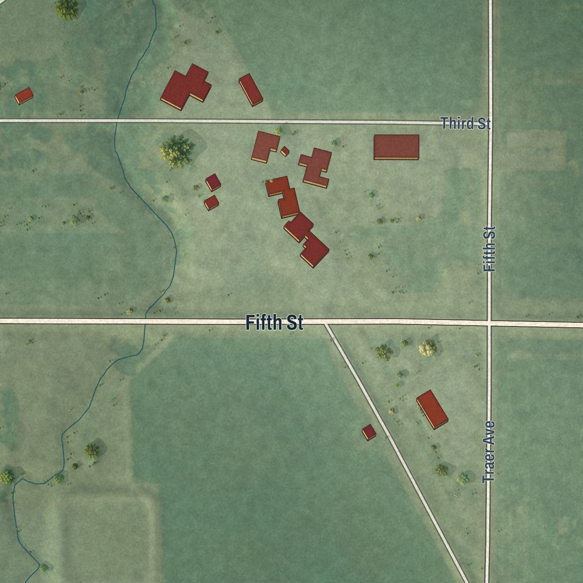 Second close-up of the map of Lohrville, Iowa print showing more streets and buildings