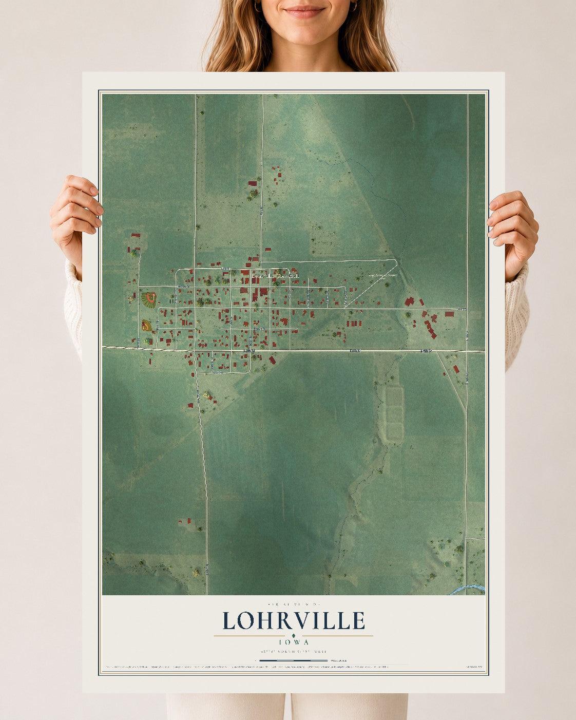 Map of Lohrville, Iowa, 24 x 36 inch unframed archival matte print