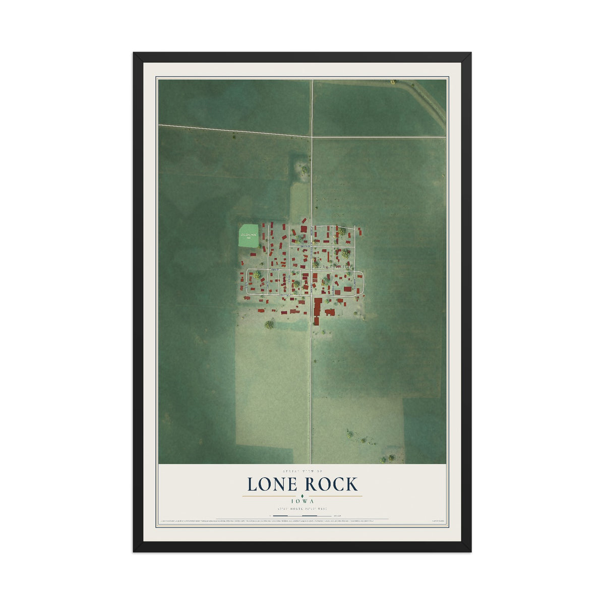 Map of Lone Rock, Iowa, 12 x 18 inch print in a black wood frame