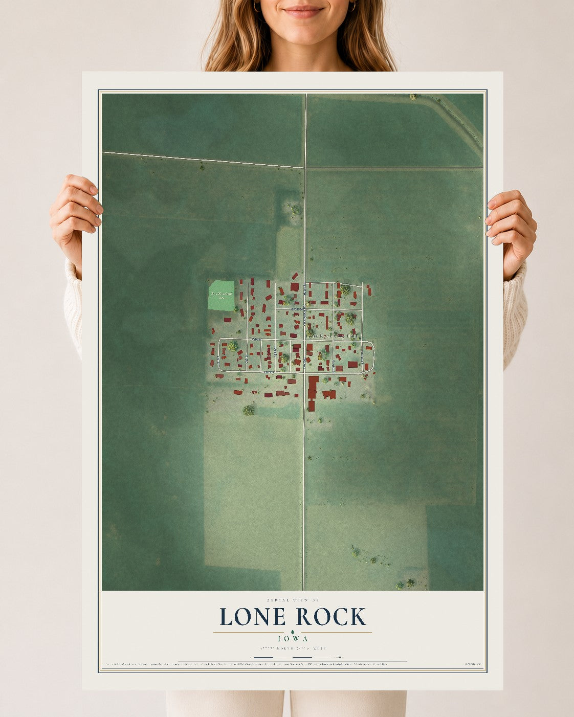 Map of Lone Rock, Iowa, 24 x 36 inch unframed archival matte print