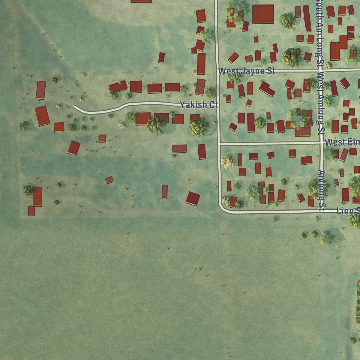 Second close-up of the map of Lone Tree, Iowa print showing more streets and buildings