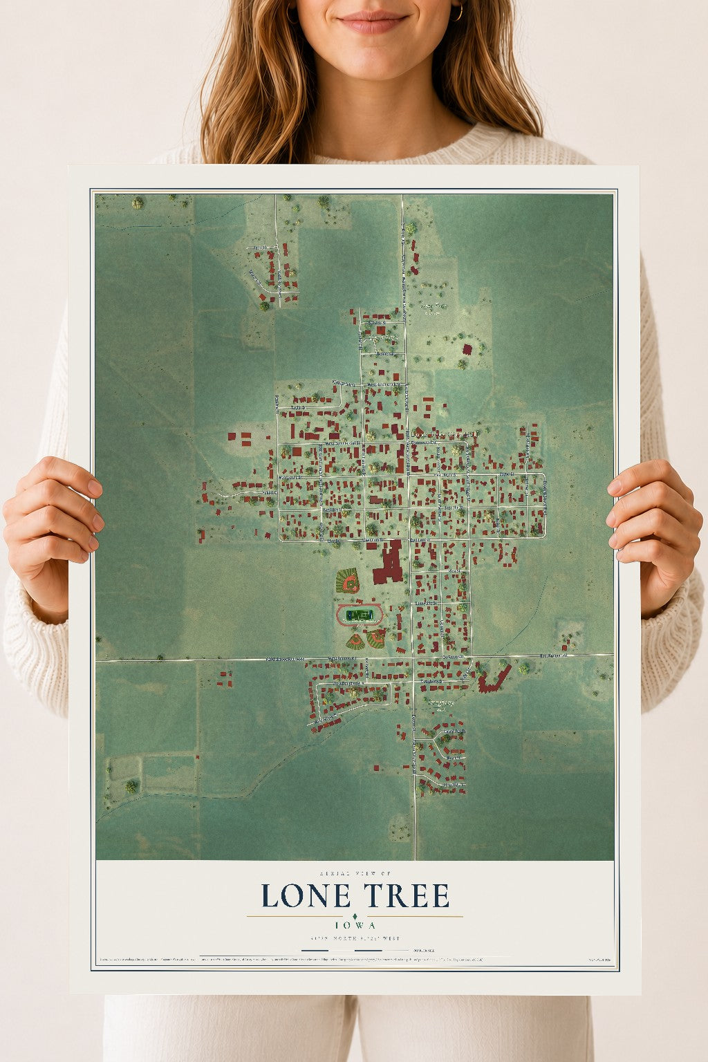 Map of Lone Tree, Iowa, 18 x 24 inch unframed archival matte print