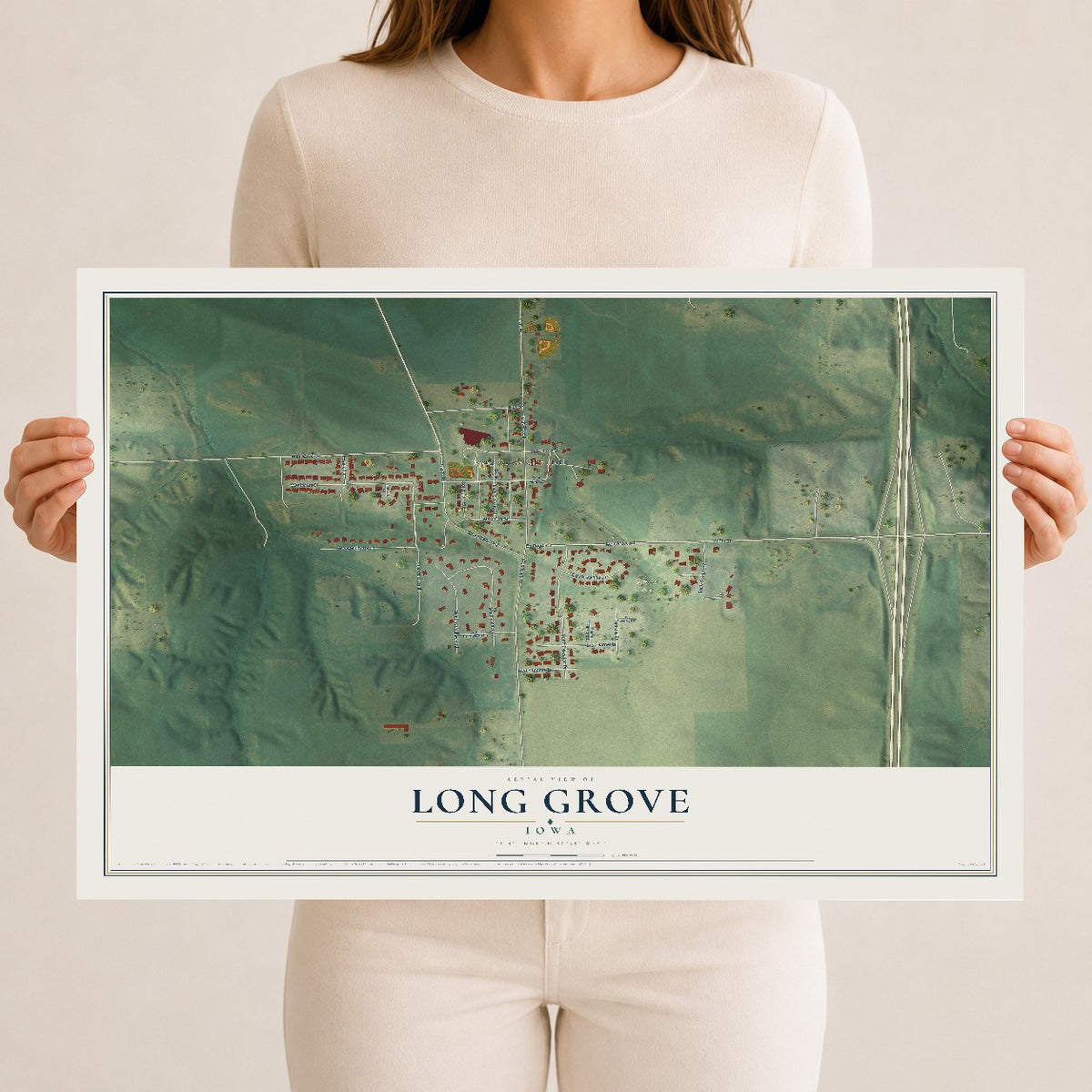 Map of Long Grove, Iowa, 12 x 18 inch unframed archival matte print