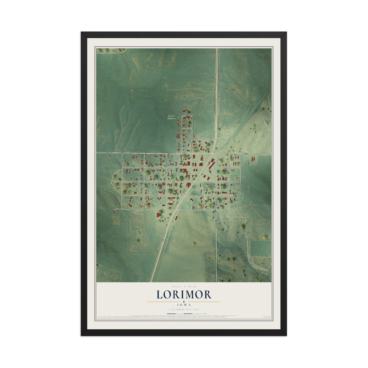 Map of Lorimor, Iowa, 12 x 18 inch print in a black wood frame