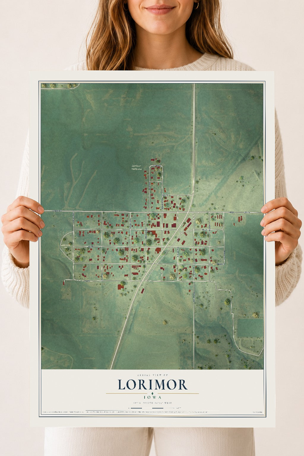 Map of Lorimor, Iowa, 18 x 24 inch unframed archival matte print
