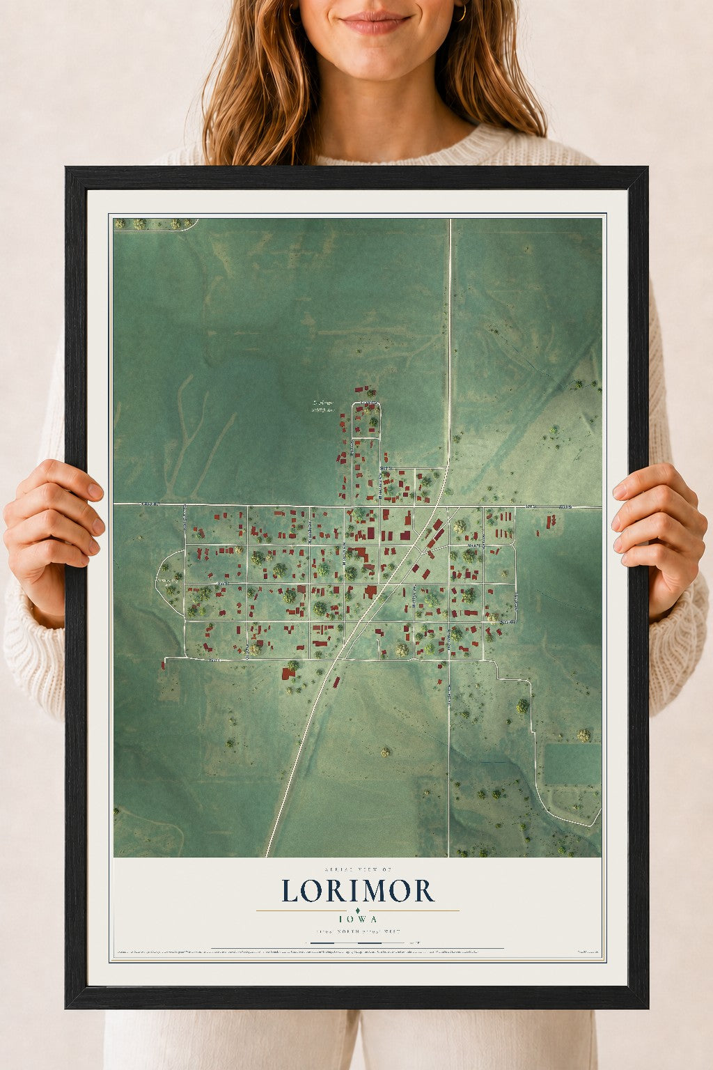 Map of Lorimor, Iowa, 18 x 24 inch print in a black wood frame