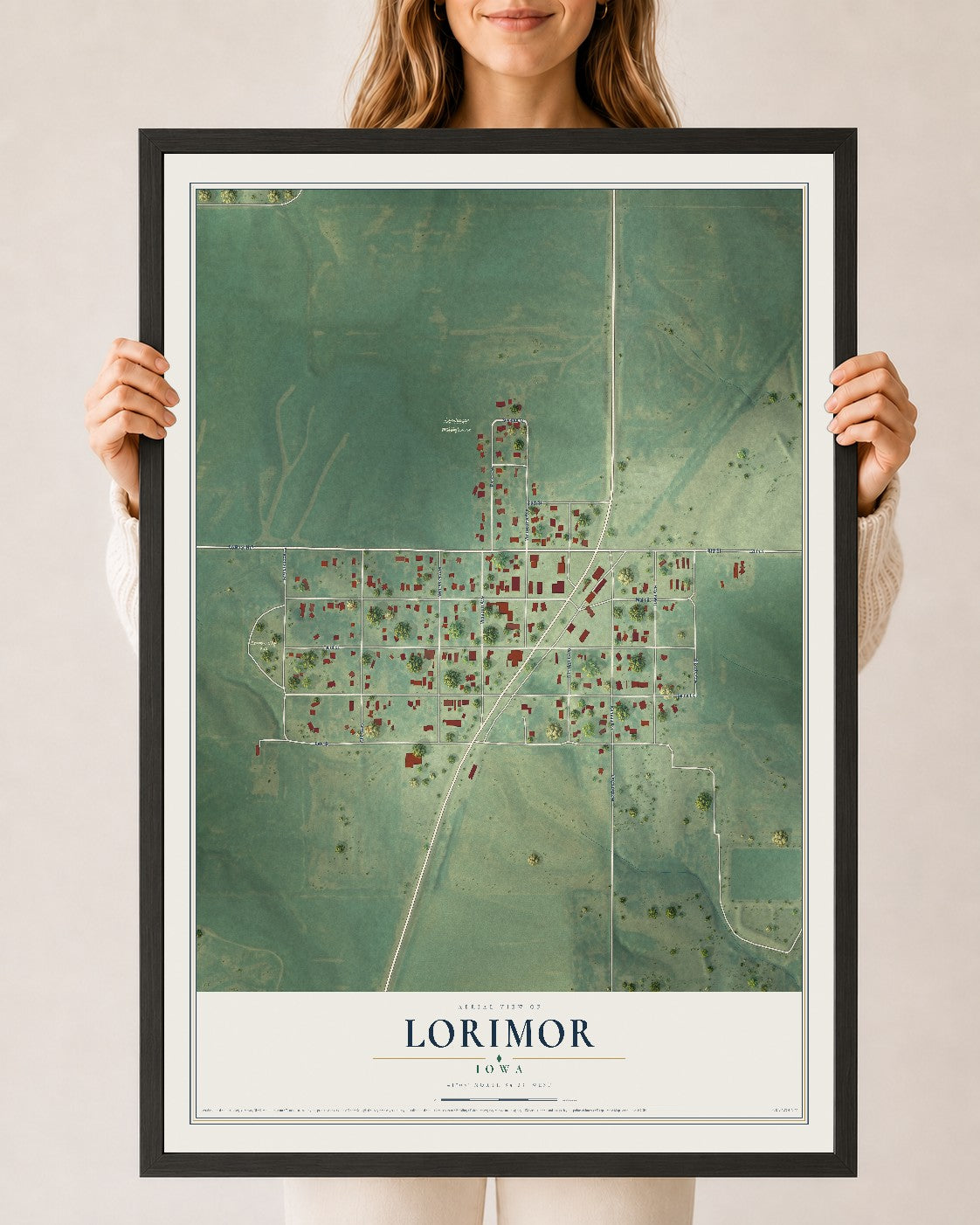 Map of Lorimor, Iowa, 24 x 36 inch print in a black wood frame